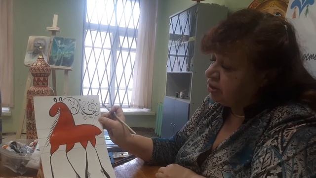 Мезенская роспись. Урок 3. Заливка и детальная отделка. смотреть онлайн