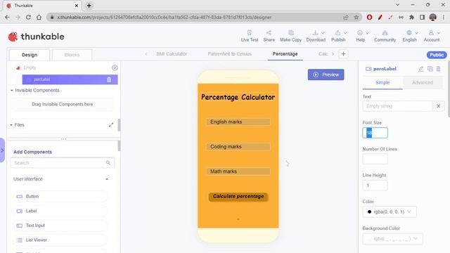Percentage calculator in Thunkable
