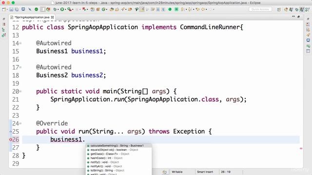 Spring framework Tutorial (103 Step 02 Setting up AOP Example Part 2) смотреть онлайн