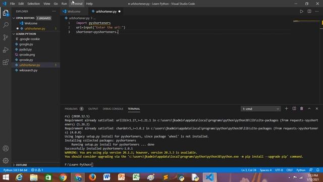 Shorten the url using python | not more 5 lines of code