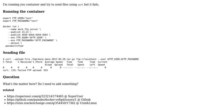 DevOps & SysAdmins: curl: (25) Failed FTP upload: 553 to vsftpd docker смотреть онлайн