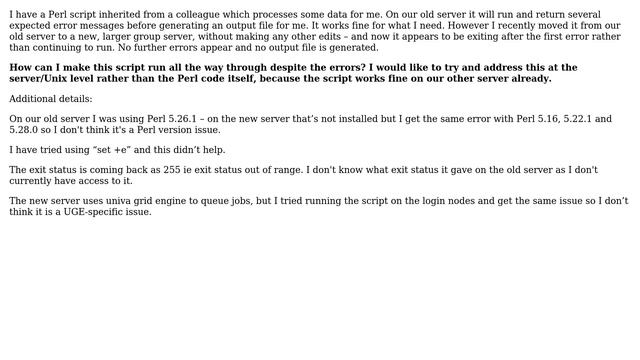 Unix & Linux: How to stop a (Perl) script on Unix exiting when it encounters errors? смотреть онлайн