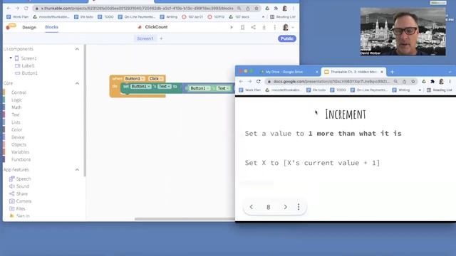 Thunkable 3.4. Count how many times a button is clicked, learn about incrementing