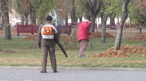 Уборка газона в парке Харьков Cleaning the lawn in the park Kharkov