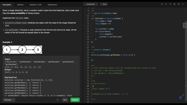 Linked List Random Node | LeetCode 382 Solution | JavaScript