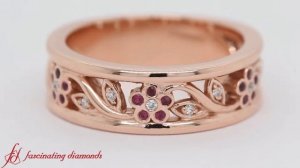 Nature Inspired Red Ruby Wedding Band With Diamond-FD121712B