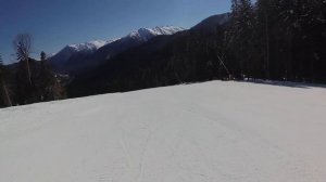 Спуск на лыжах. Архыз 08.03.2022, северный склон, синяя третья трасса