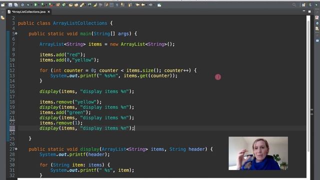 2) An example of a Java ArrayList using items.remove, items.add | Java with Ali