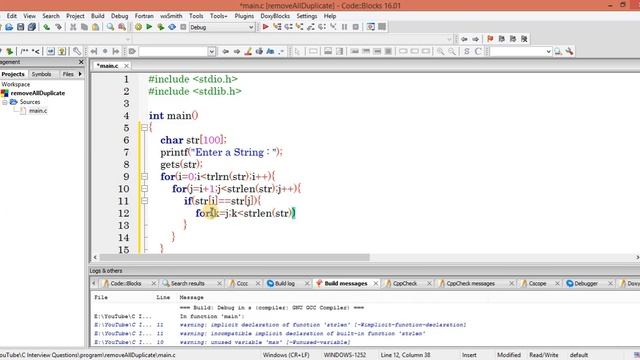 C Interview Questions tutorial #26- How to Remove All Duplicates Characters From String || Codenemy
