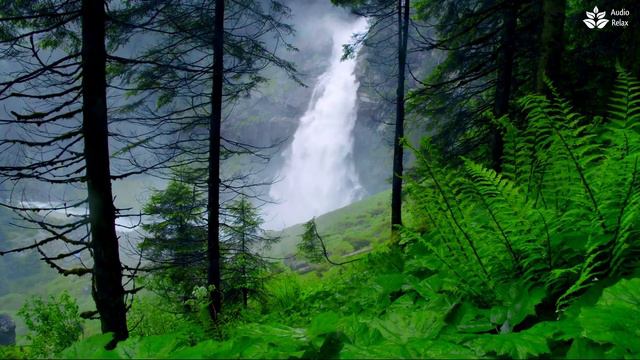 Calming Large Mountain Waterfall. (10 hours). White Noise. смотреть онлайн