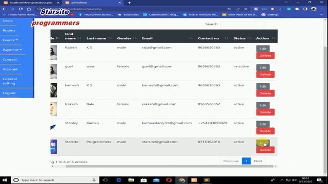 Hotel Room and Events Booking System Project in PHP. -Starsite programmers
