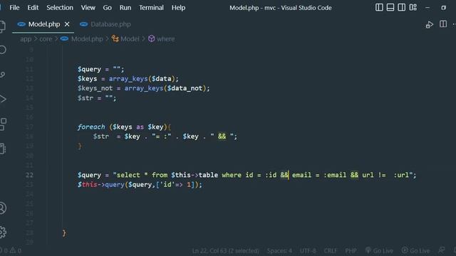 7 - PHP MVC framework from scratch Query