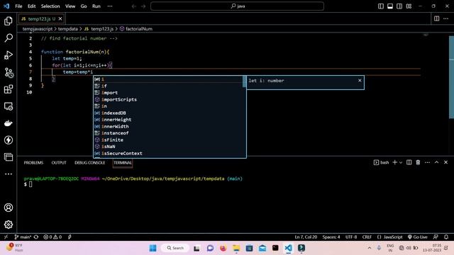 Find Factorial Number in JavaScript.