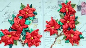 Объемная Вышивка Лентами - Пуансеттия / Вышивка Цветы