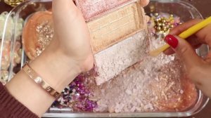 Mixing"ROSEGOLD" Eyeshadow and Makeup,parts,glitter Into Slime!Satisfying Slime Video!★ASMR★
