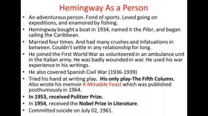 Ernest Hemingway: Snippets of Life & Works #americanliterature #ernesthemingway    #lifeandworks