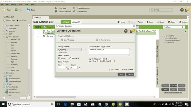 Part-6 Automation Anywhere-User Variables Array Type & Reading CSV Files