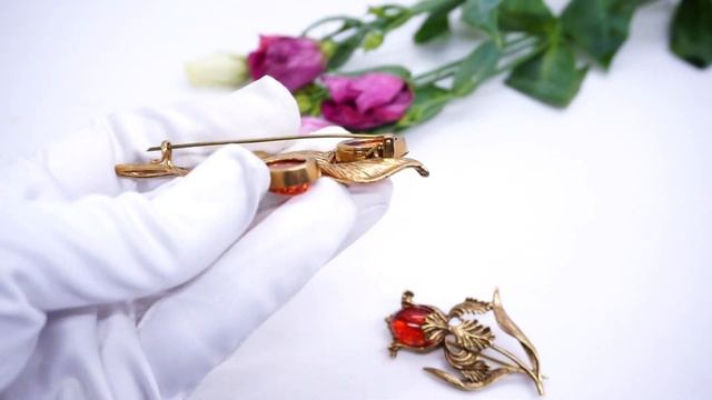 Брошь "Ирис" "Верба" янтарь бронза стильная брошка бижутерия цветок 541 1888 Хорошие Вещи