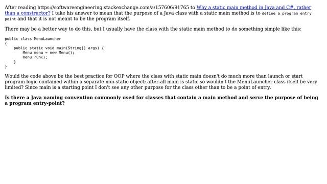 Software Engineering: Naming conventions for Java classes that have a static main method? смотреть онлайн