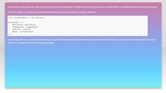 JavaScript - How to save a date in MongoDB document in ISODate format? смотреть онлайн