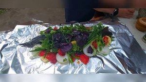 Осетр на мангале с овощами!