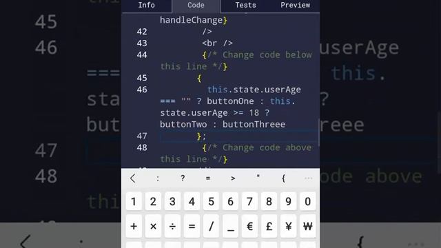 Use a ternary expression for conditional rendering- freecodecamp basic React -React for beginners