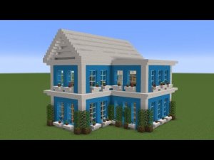 Майнкрафт - Как построить синий современный дом. Minecraft
