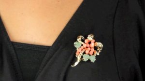 Coral/Jade Flower Pin