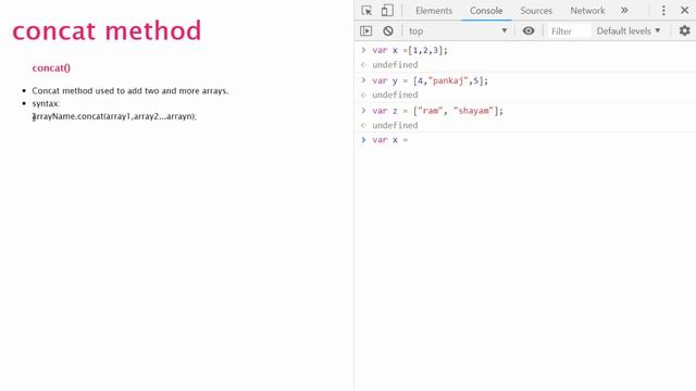 53. Javascript concat method on array in Hindi