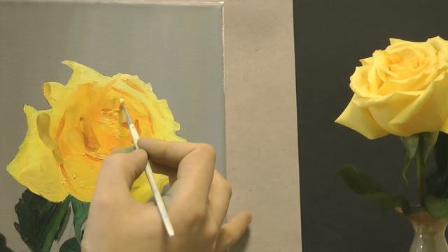 Желтая роза маслом поэтапно. Цветы маслом для начинающих