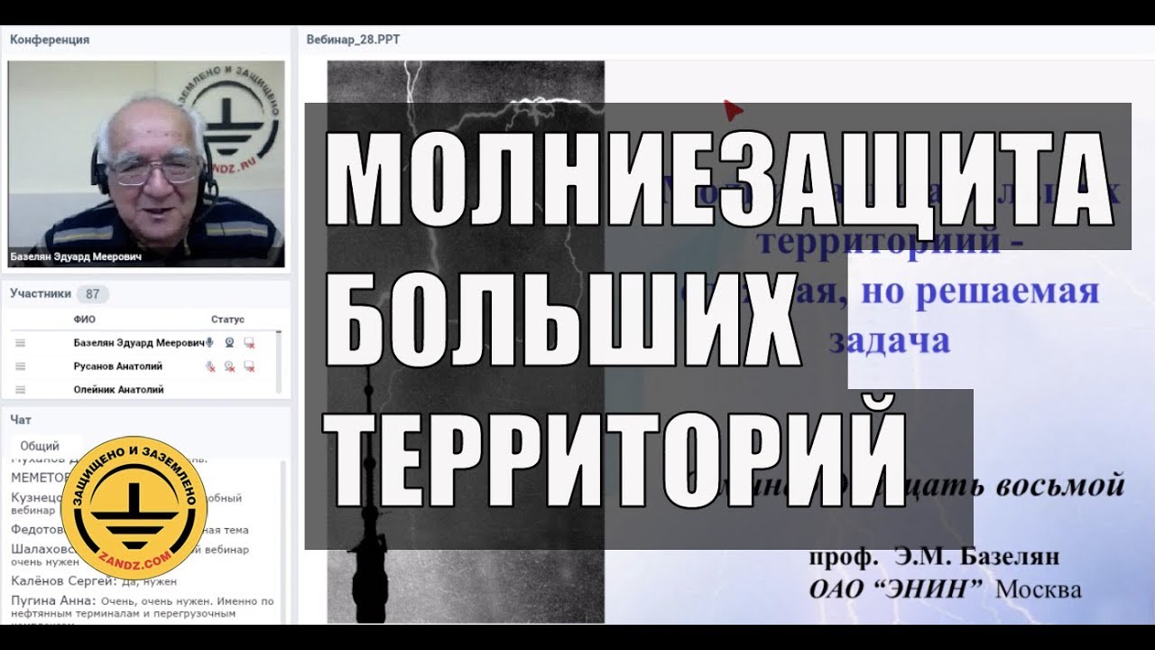 Молниезащита больших территорий: парки, площадки, территории заводов. Э.М. Базелян.  Вебинар ZANDZ