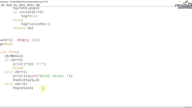 Stack Implementation in Python with Menu Driven Options (Practical & Theoretical Concept)