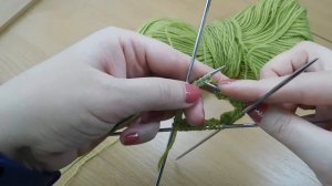 Ажурная резинка  спицами по кругу. Носки спицами. Круглая кокетка спицами.