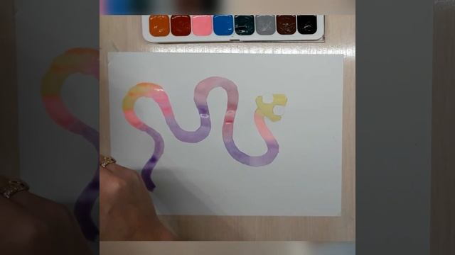 #скетч Рисуем акварелью змейку. Как нарисовать змею. Уроки рисования для детей.