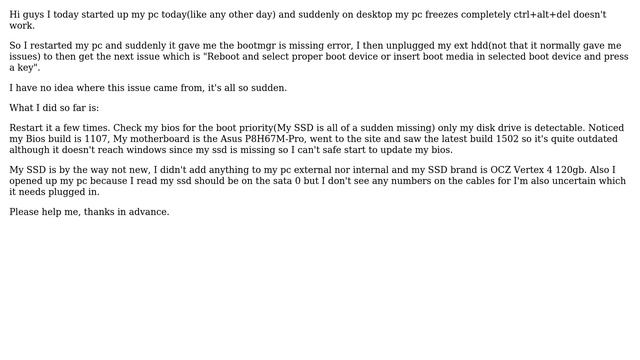My Pc suddenly had Bootmgr missing following up with a "Reboot and select proper boot device смотреть онлайн
