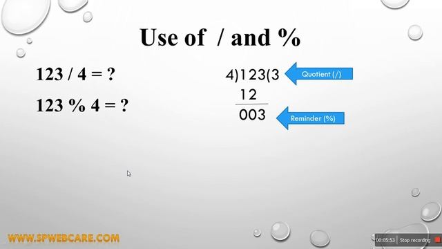 Operators in C | Difference between Division(\) and Modulus(%) operators | Lecture 4 | Success Code