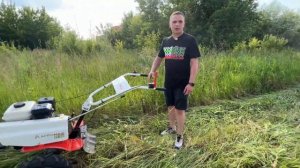 СМОТРИМ!!! КОСИМ ТРАВУ С ПОМОЩЬЮ МОТОБЛОКА АГРОМАШ И РОТОРНОЙ КОСОЙ ЗАРЯ!!!