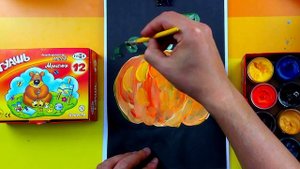 Рисуем КРАСКАМИ гуашь ТЫКВУ на черной бумаги