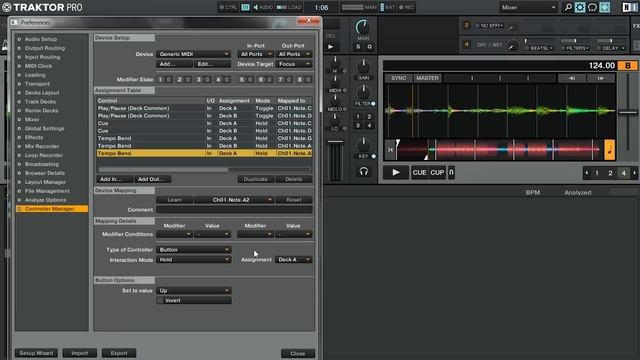 Traktor Pro. Как подключить Midi контроллер? Bank A