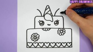 How to Draw a Cute Unicorn Cake - Happy Drawings Unicorn - By Rizzo Chris