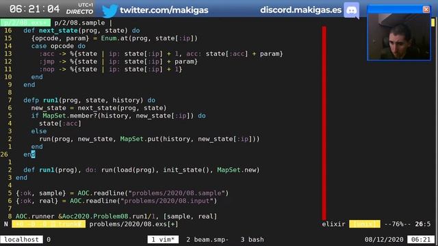 #AdventOfCode 2020 – Día 8: Handheld Halting (livestream, spoilers, #Elixir) смотреть онлайн