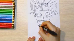 Как нарисовать Куклу ЛОЛ Единорожку "Unicorn"! Раскраска Кукла Лол! | How to draw LOL Unicorn