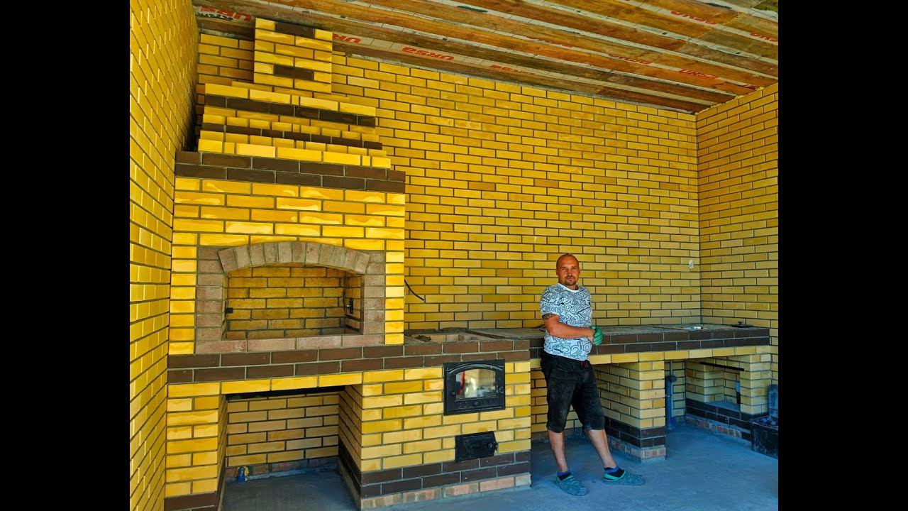Мангал и печь под казан с соединением дымоходов со стеной. наш 148 объект смотреть онлайн