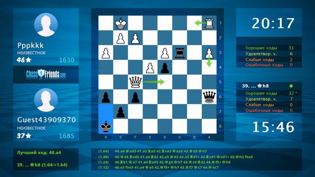 Анализ шахматной партии: Pppkkk - Guest43909370, 0.5-0.5 (по ChessFriends.com) смотреть онлайн