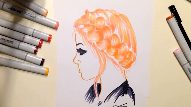Fashion art - how to draw colored hair ( как рисовать цветные волосы) Yana Gorbatiyk, copic sketh смотреть онлайн