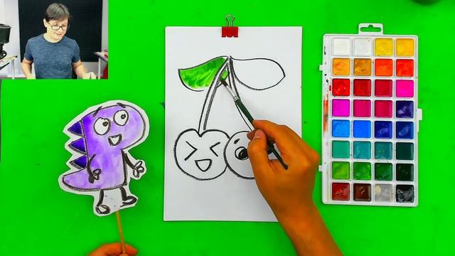 Как нарисовать ВИШЕНКИ - рисунки с Динозавром - учимся рисовать смотреть онлайн