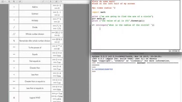 Basics of Python - python maths - introduction to maths and how to find the area of a circle смотреть онлайн
