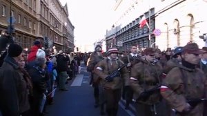 Warsaw Poland - Independence Day Parade 2011 On ul. Nowy Swiat