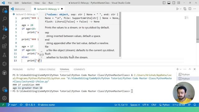 Lecture 12_02 - Python If else Statement Implementation | Python Master Class | हिंदी में | CodeMyt смотреть онлайн