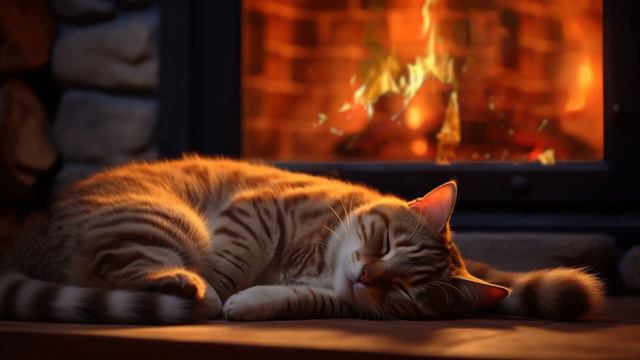 Fall asleep to the sound of a cat meowing and a fireplace 🔥 Relaxing in the winter hut смотреть онлайн